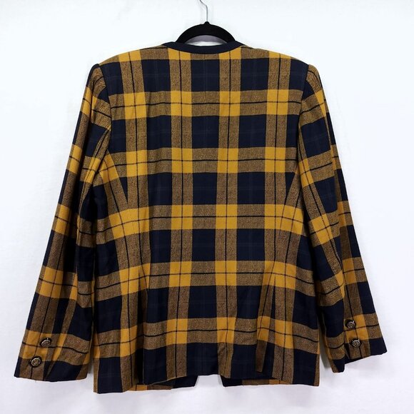 Kasper Vintage Blazer Size 10 Mustard Blue Plaid Dark Academia Jacket - Picture 2 of 11